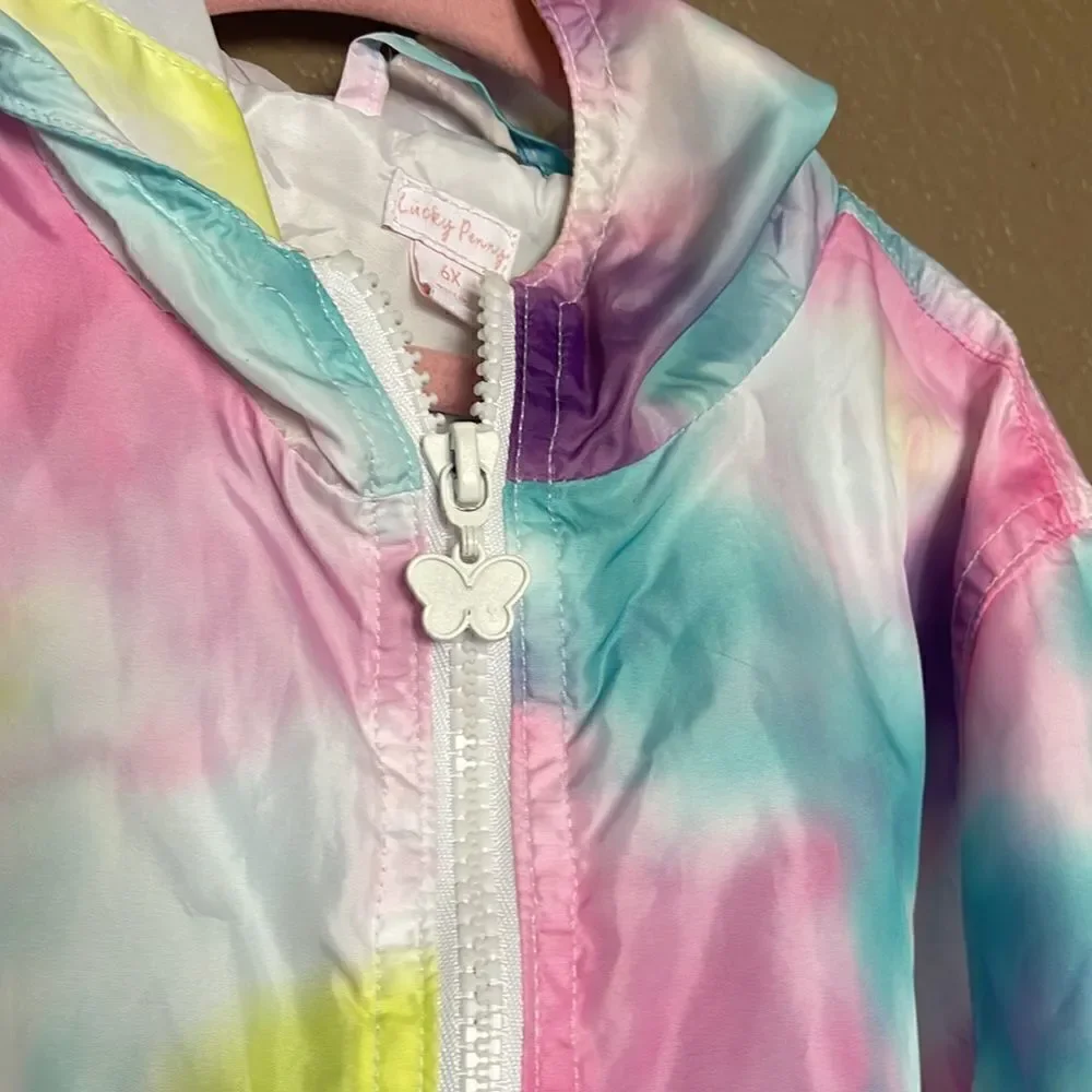 Lucky penny tie dye water color rainbow windbreaker size 6x - Picture 2 of 6